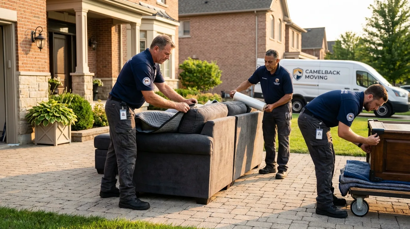 Large estate moving crew wrapping furniture in Bonita, CA