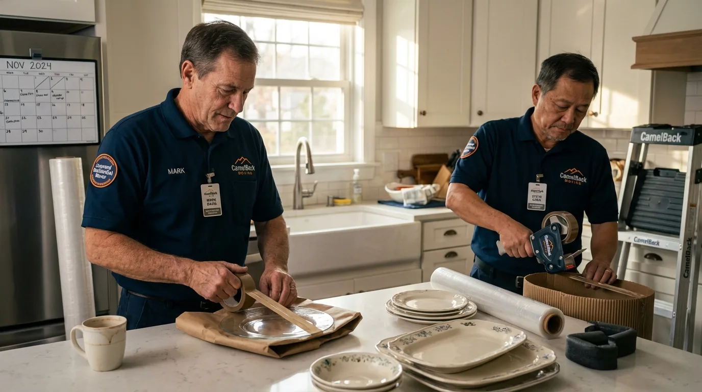 Professional crew packing kitchen dishware in Bonita, CA